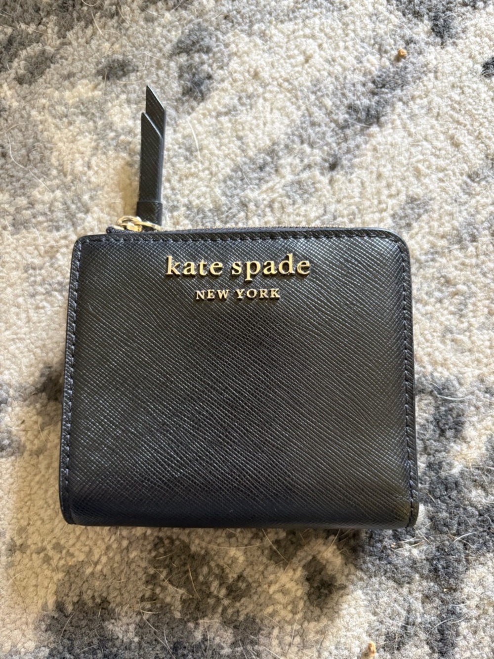 kate spade Black Saffiano Zip Around Wallet with Gold Logo